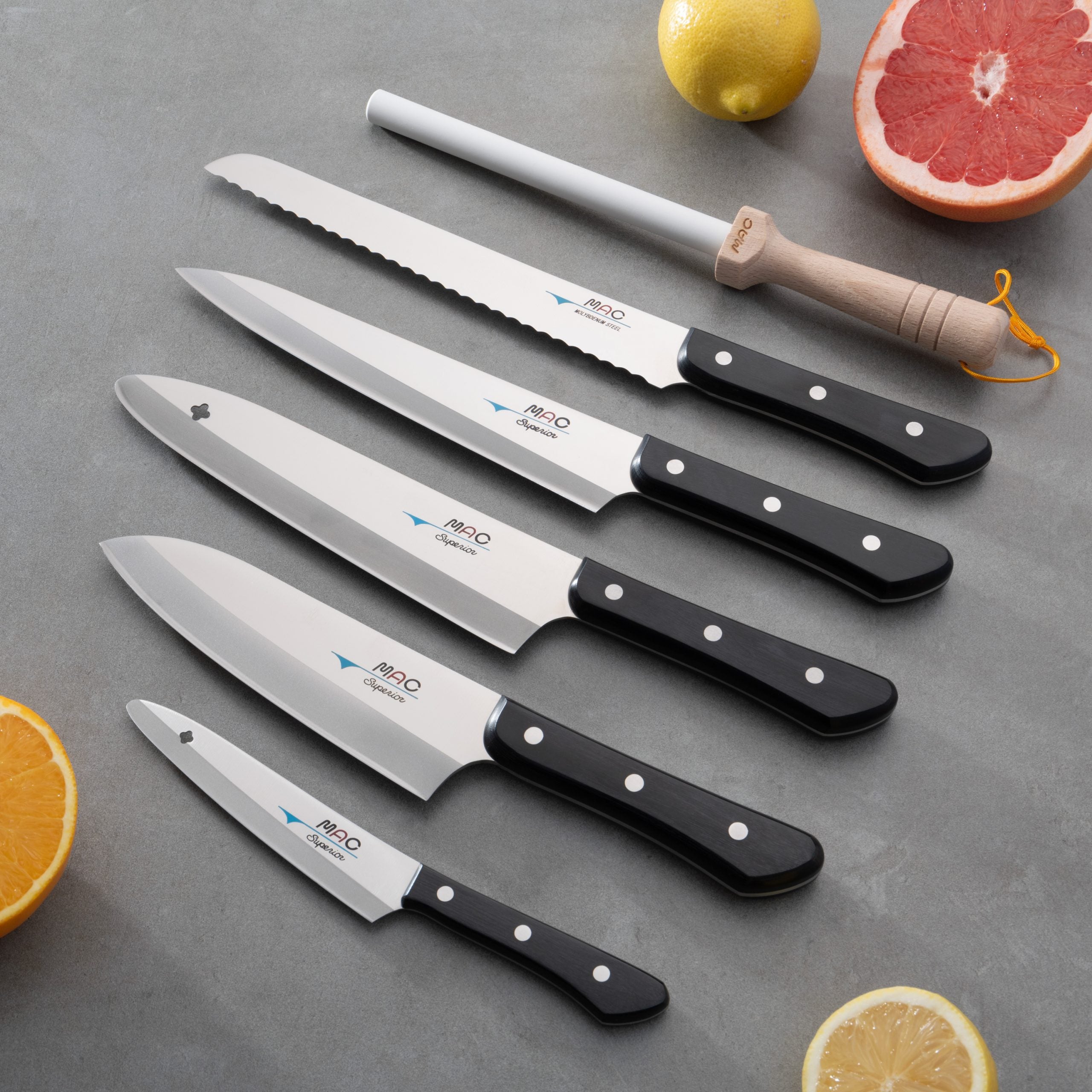 MAC Superior Knivsett 5 Kniver med Slipestav