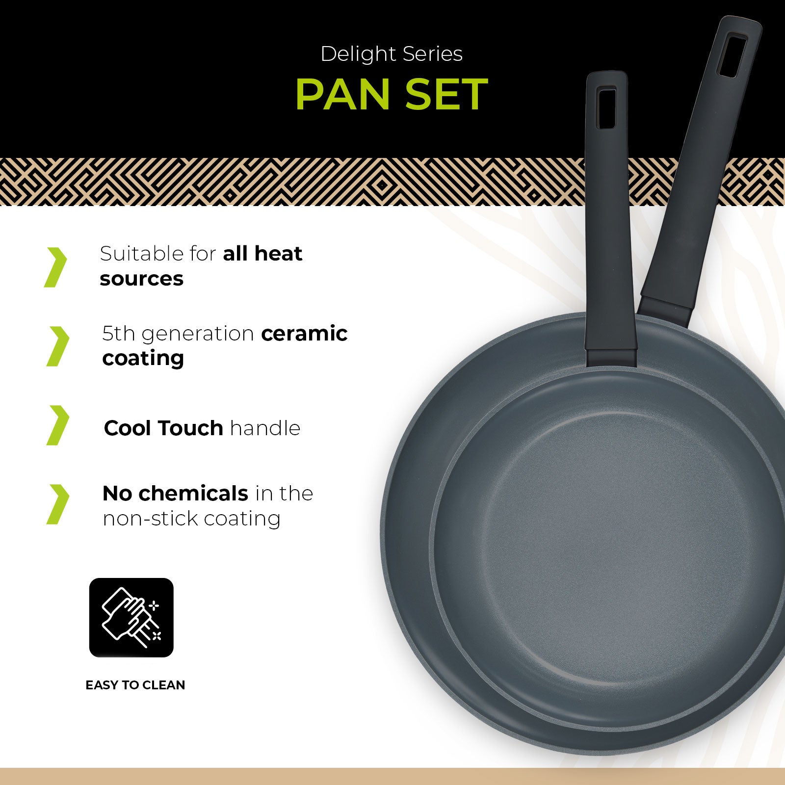 BE Living Delight - Stekepannesett 2 deler -  Svart