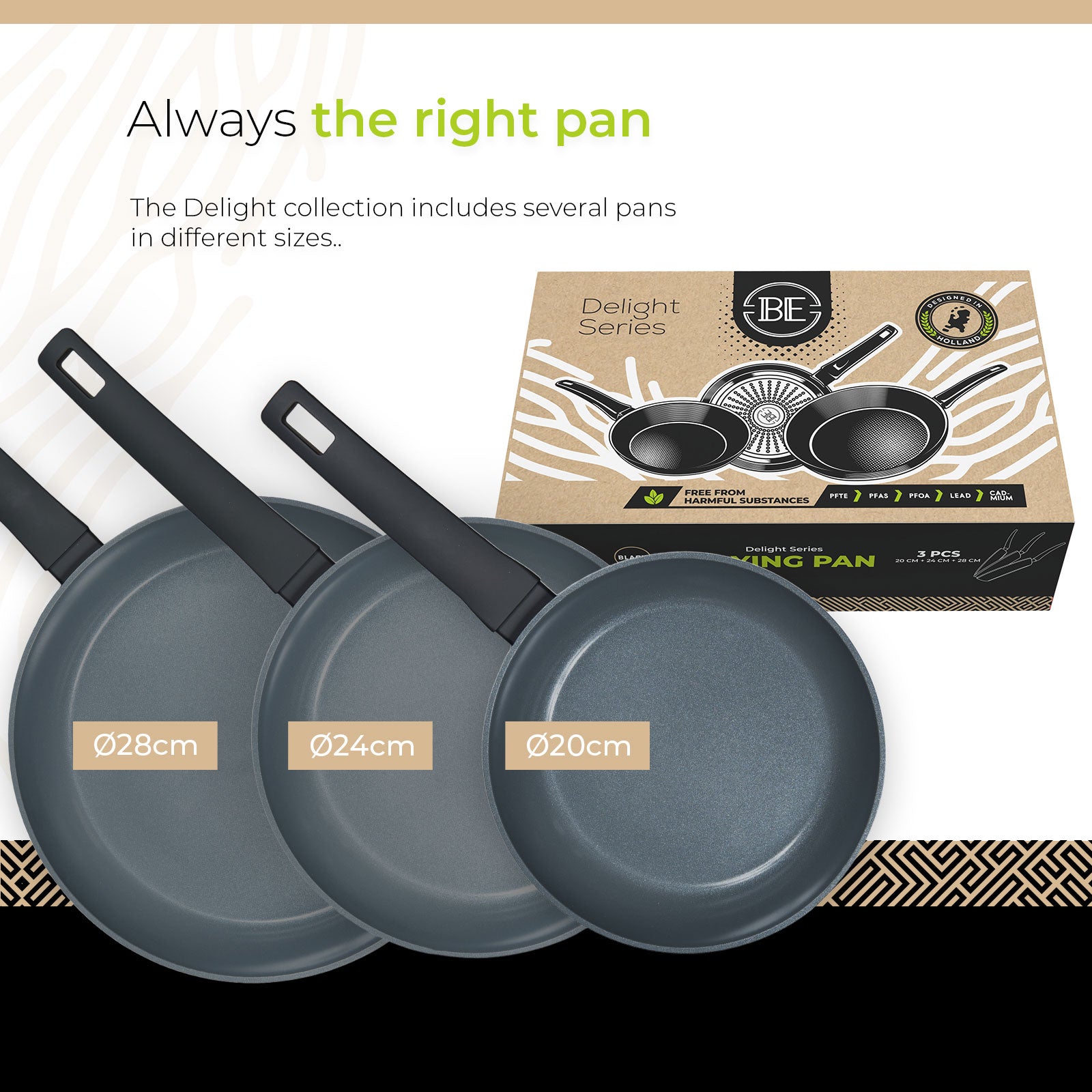 BE Living Delight - Stekepannesett 3 deler - Svart