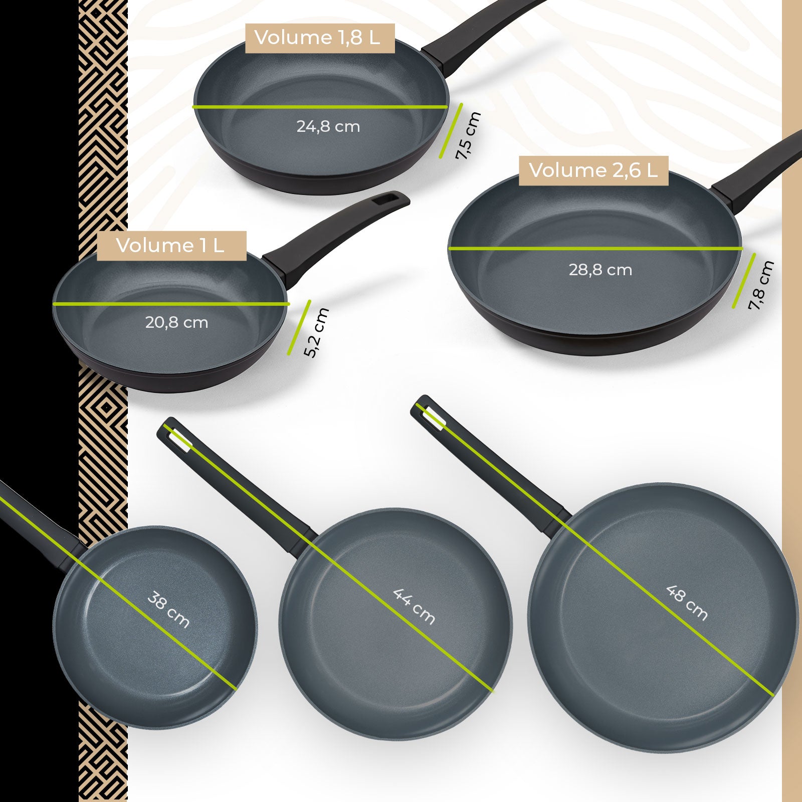 BE Living Delight - Stekepannesett 3 deler - Svart