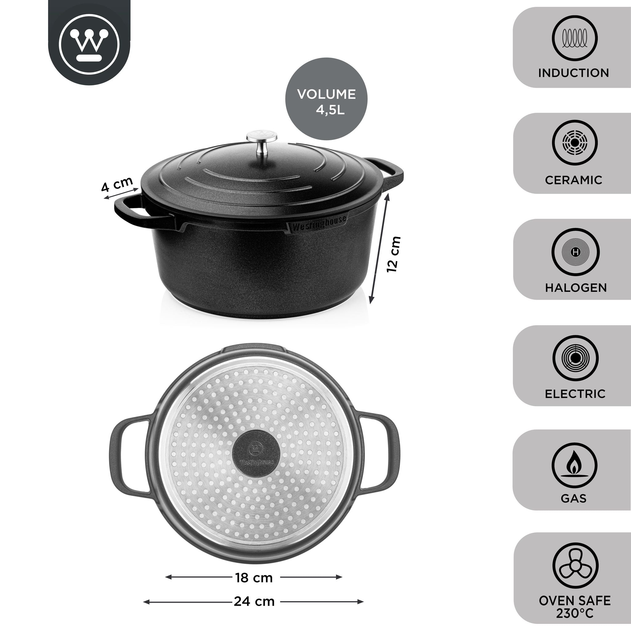 Westinghouse Performance Gryte m/lokk - Ø28cm - Svart