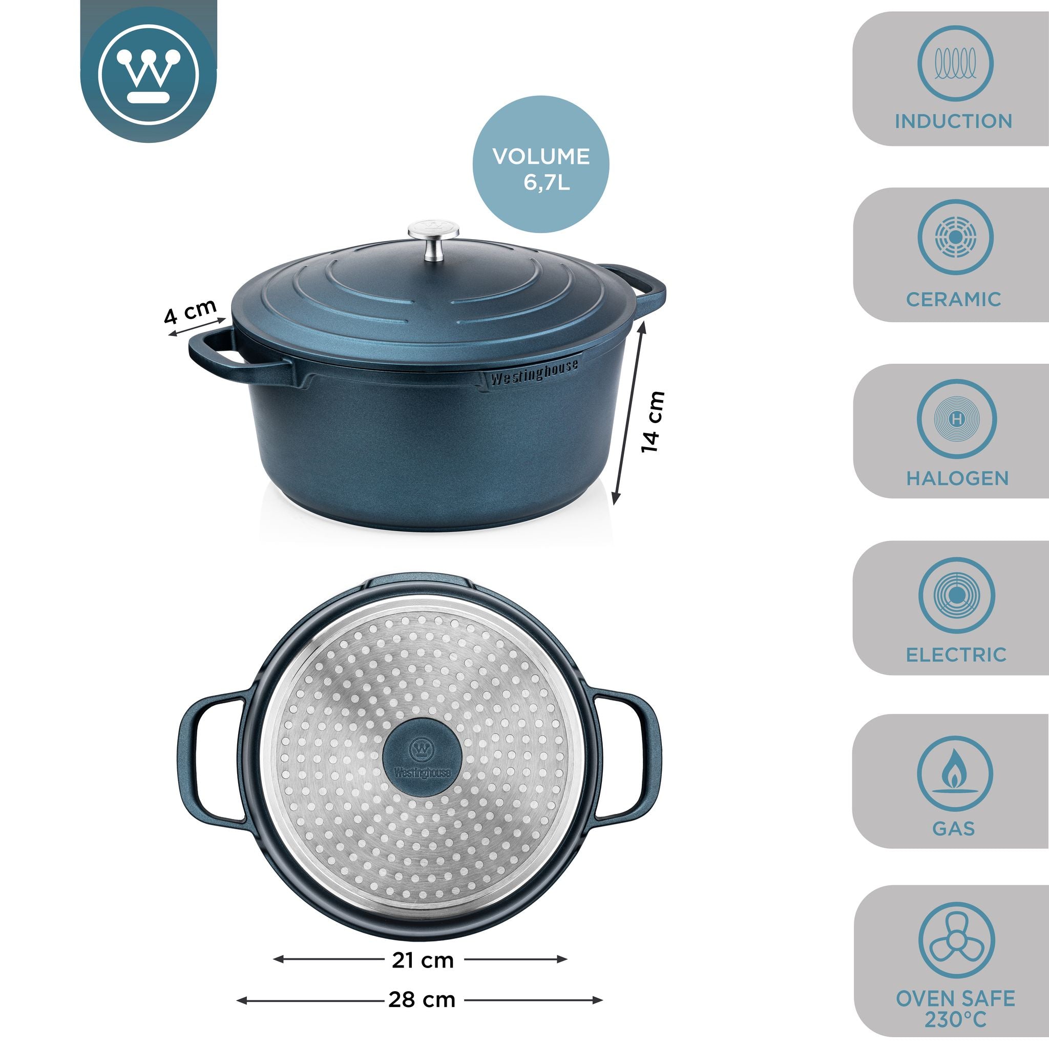 Westinghouse Performance Gryte m/lokk - Ø28cm - Blå