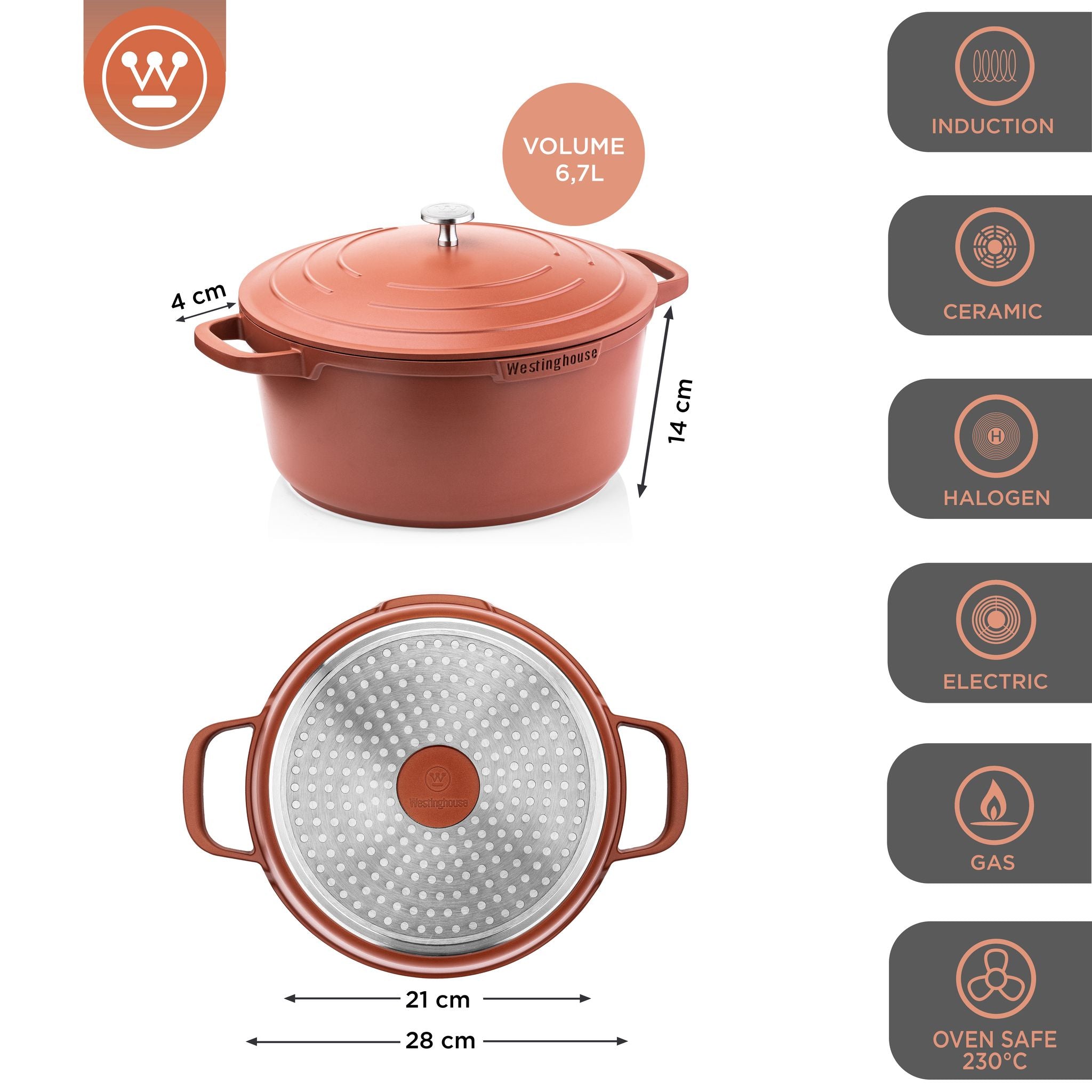 Westinghouse Performance Gryte m/lokk - Ø28cm - Oransje