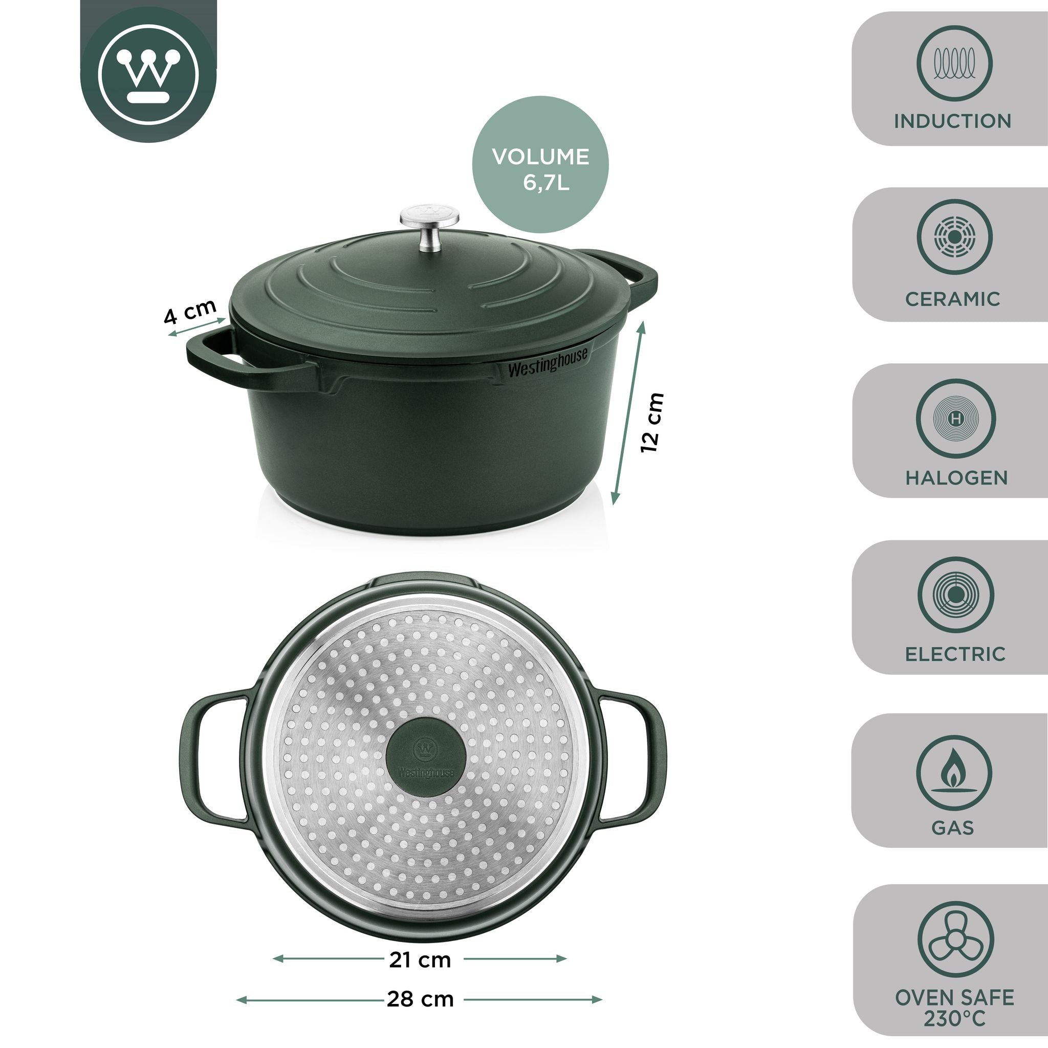 Westinghouse Performance Gryte m/lokk - Ø28cm - Grønn