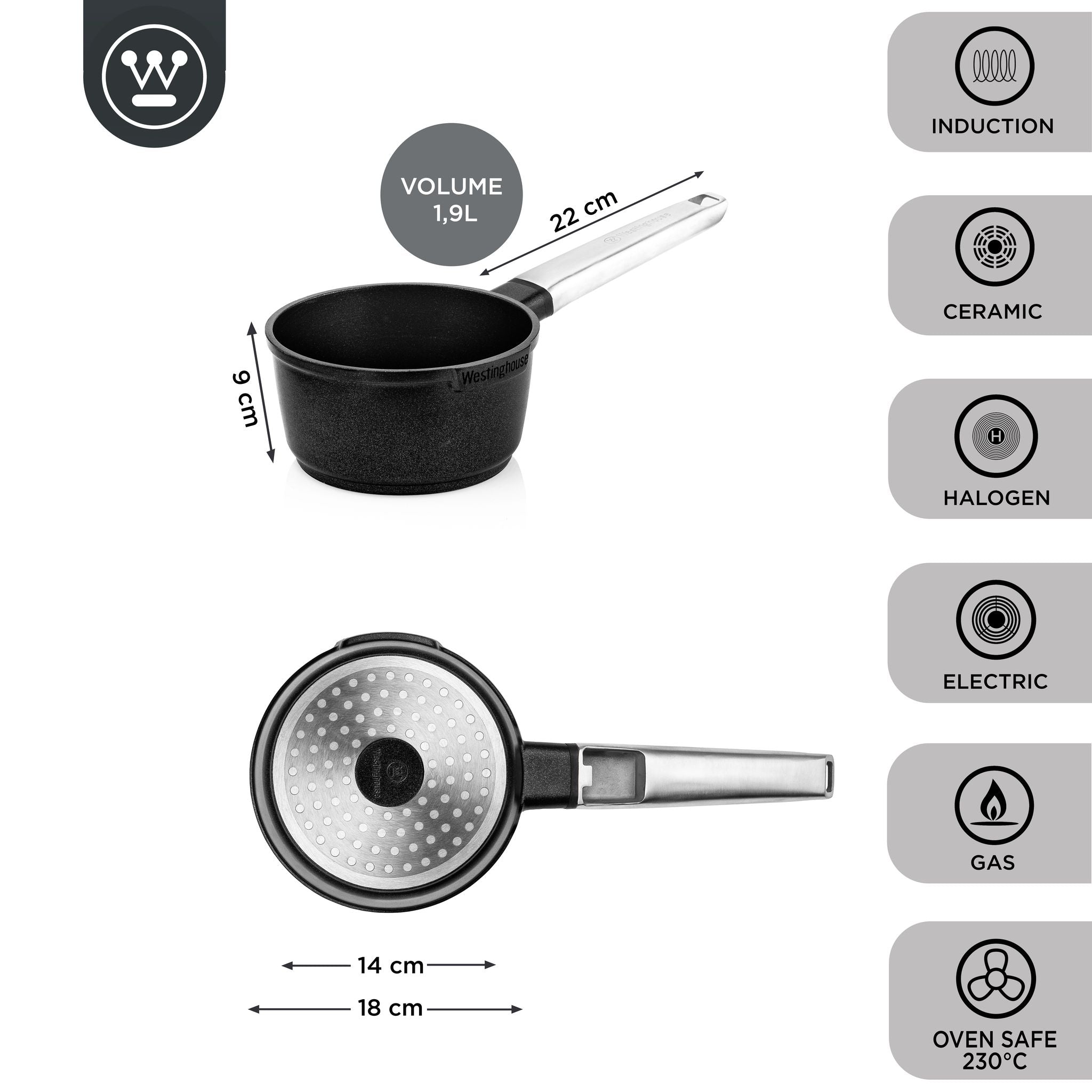 Westinghouse Performance Kasserolle - Ø18cm - Svart